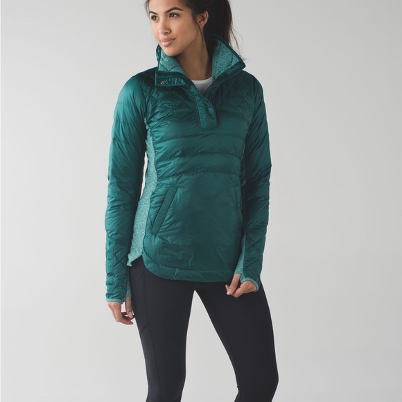 Lululemon Down For A Run Pullover Forage Teal Goose Down Puffer Jacket - Picture 1 of 15